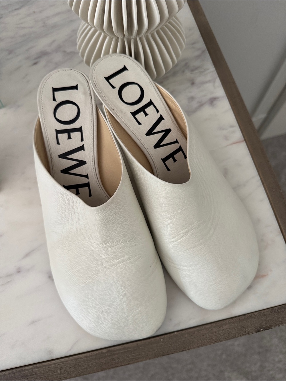 Loewe Cream Leather Slip-On Mules